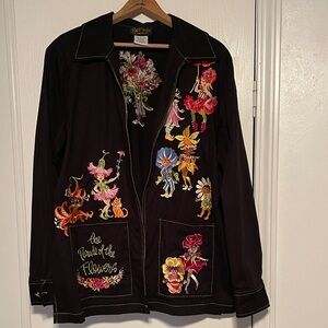 Bob Mackie Black Jacket with Vibrant Floral Embroidery